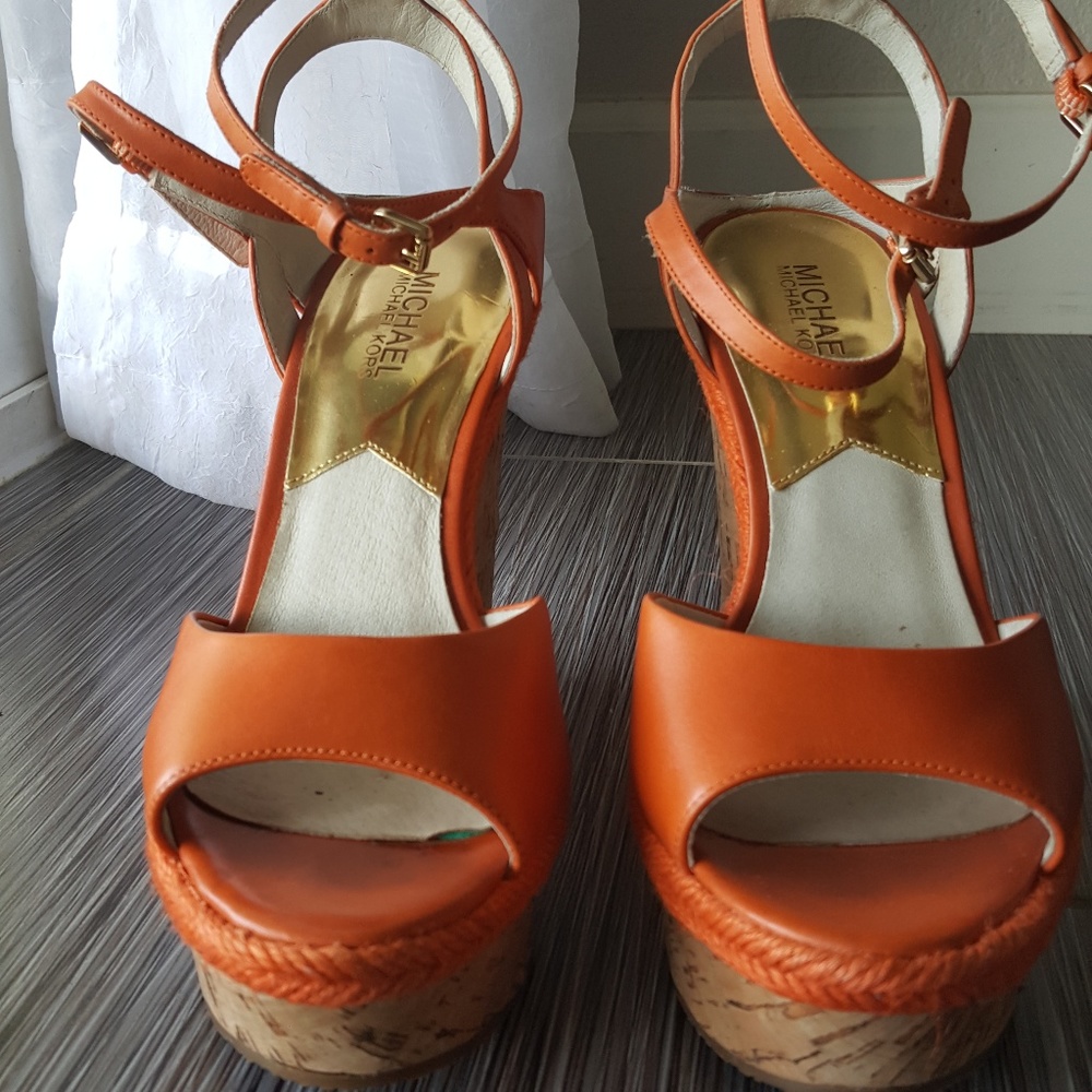 Michael Kors orange cork wedges